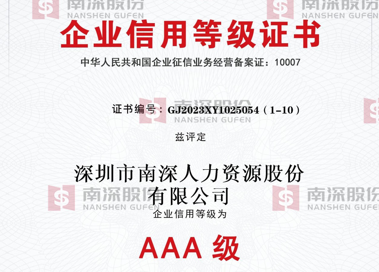 企业AAA信用等级证书